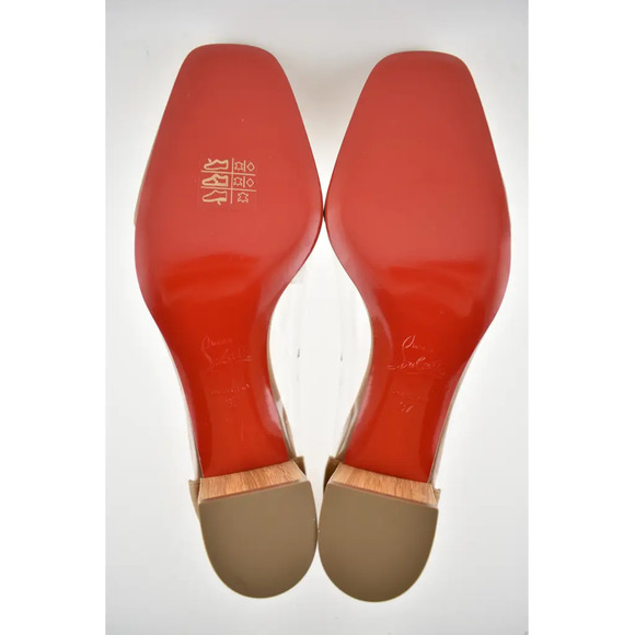 Christian Louboutin Grandola 55 Brown Leather PVC Bois Block Heel Sandal Pump 37 - Picture 12 of 12